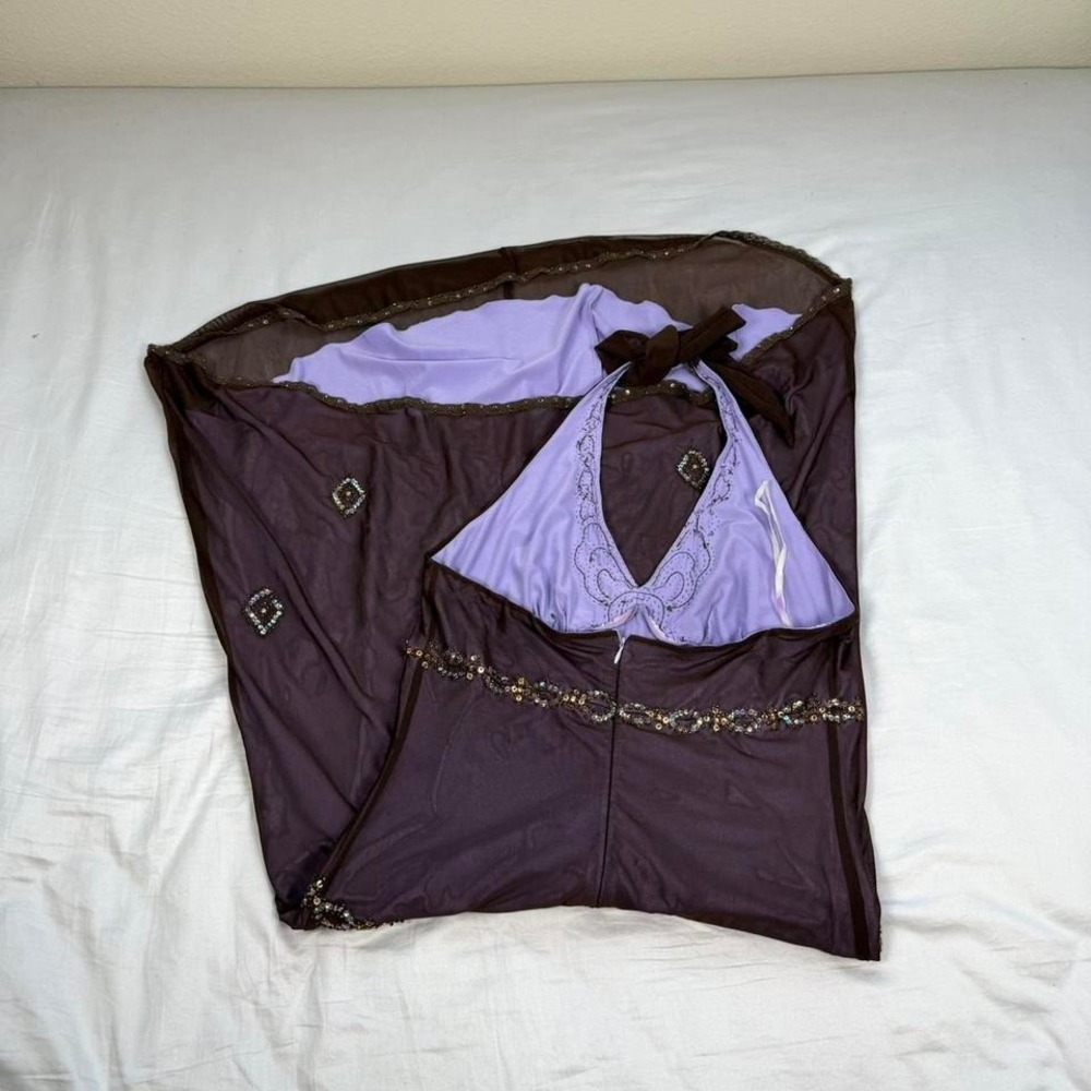 Vintage 90s y2k Ice brown/purple beaded fairy whimsy halter long dress - Picture 7 of 7